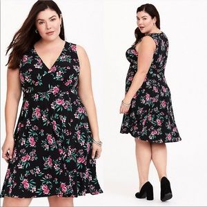Torrid Black Floral Jersey Knit Skater Dress